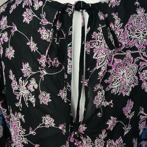 Whimsigoth Flowy Bohemian Bell Sleeve Floral Romper Black Size Medium - Picture 6 of 8